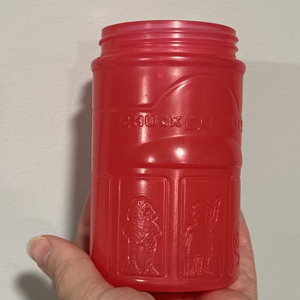 Chuck E Cheese Super Chuck Superhero Plastic Souvenir Cup Bottle Red 10oz HTF - Picture 9 of 10